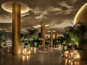 The Miami Beach EDITION lobby at night