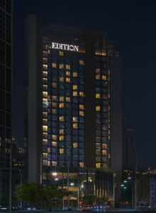 Exterior of hotel at night